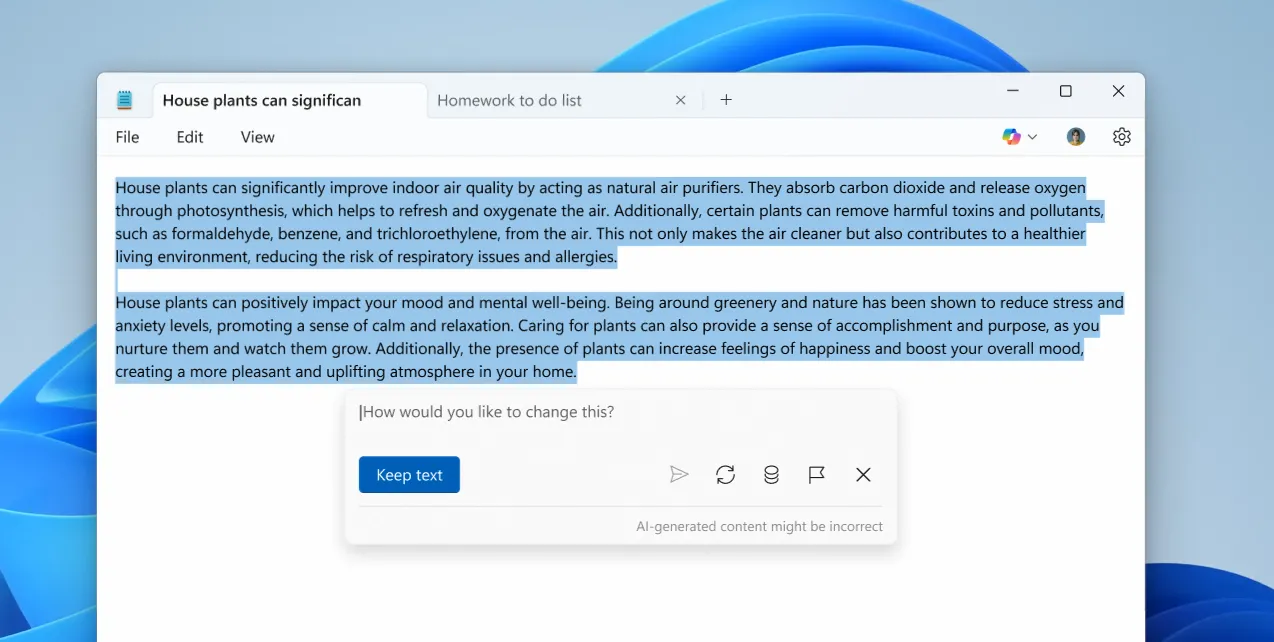 Tính năng Write hỗ trợ AI trong Notepad