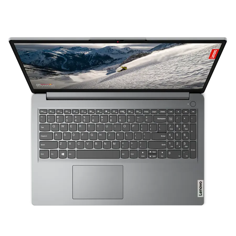Toàn cảnh laptop Lenovo IdeaPad 1i màu Xám Bão, nắp mở