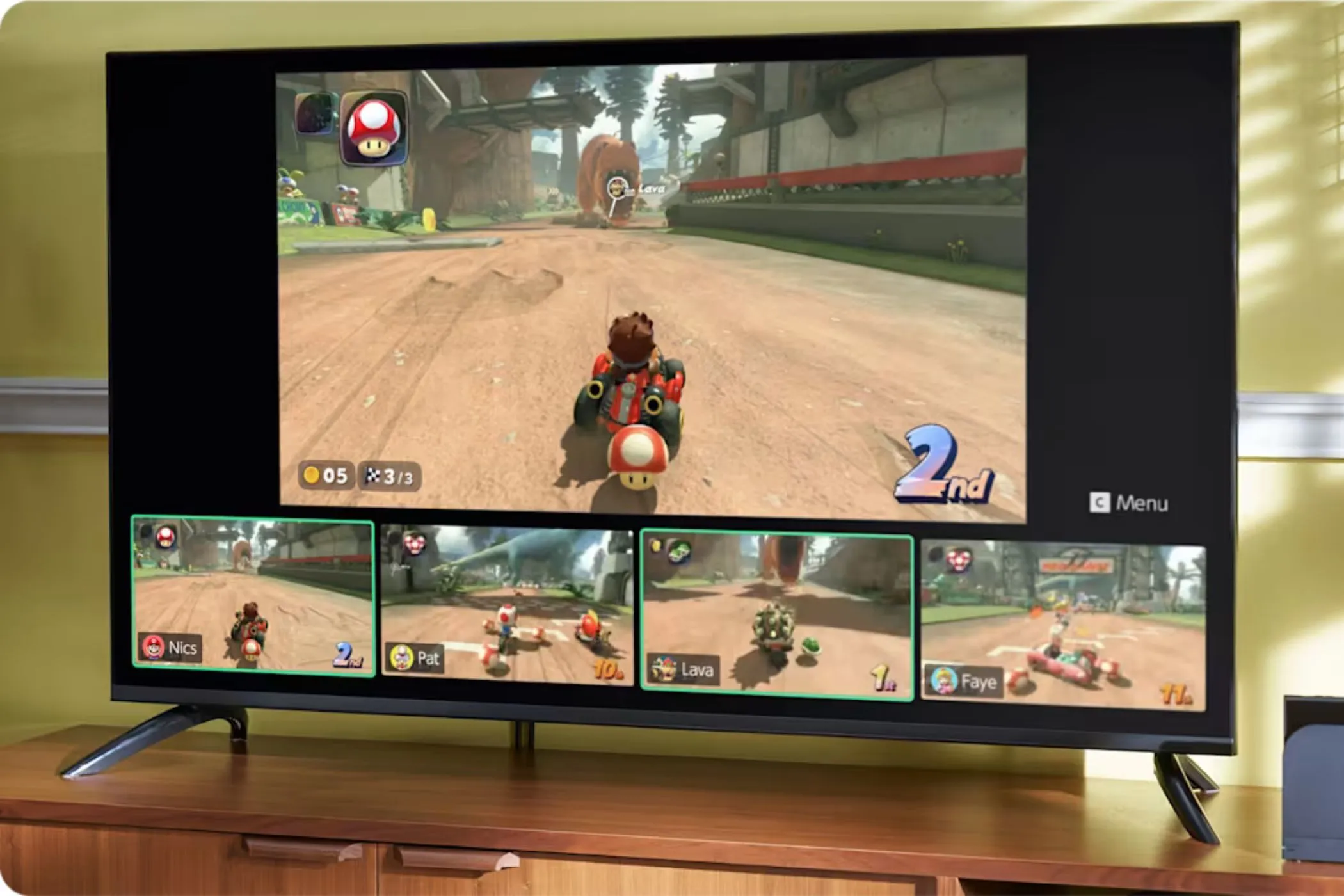 Trải nghiệm chơi Mario Kart World với Camera Nintendo Switch 2 trên TV