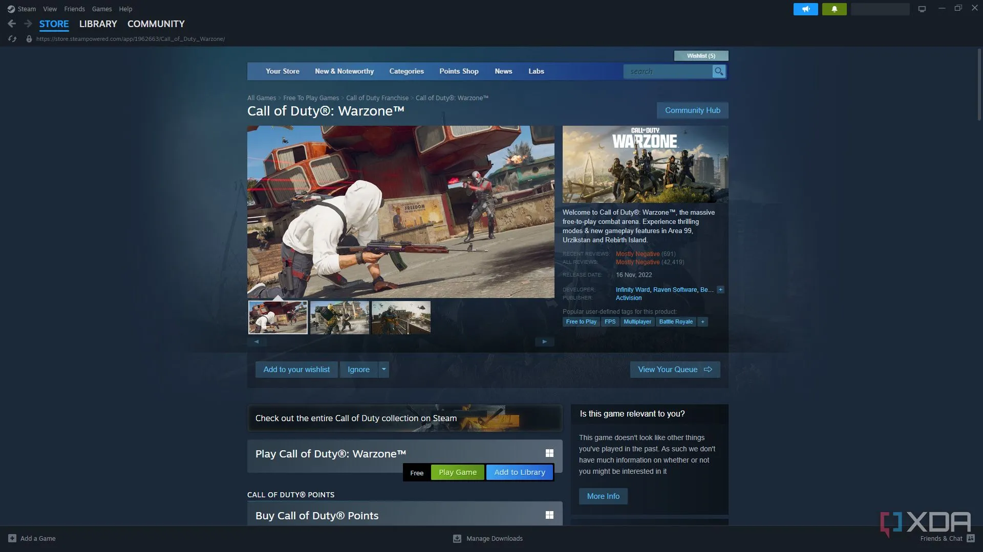 Trang Steam của Call of Duty: Warzone