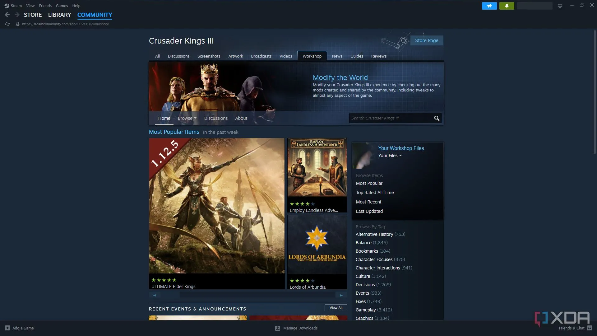 Trang Steam Workshop của Crusader Kings 3