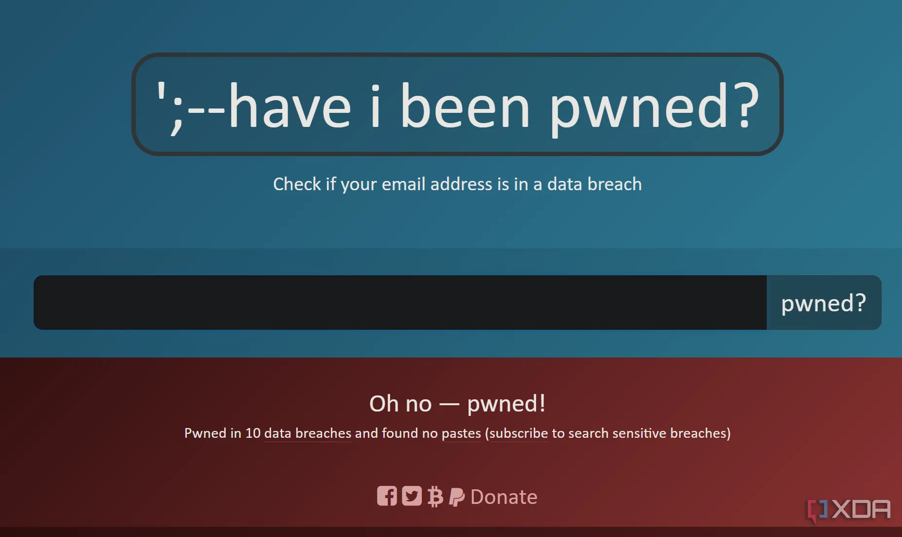 Trang web HaveIBeenPwned hiển thị trạng thái tài khoản đã bị rò rỉ dữ liệu
