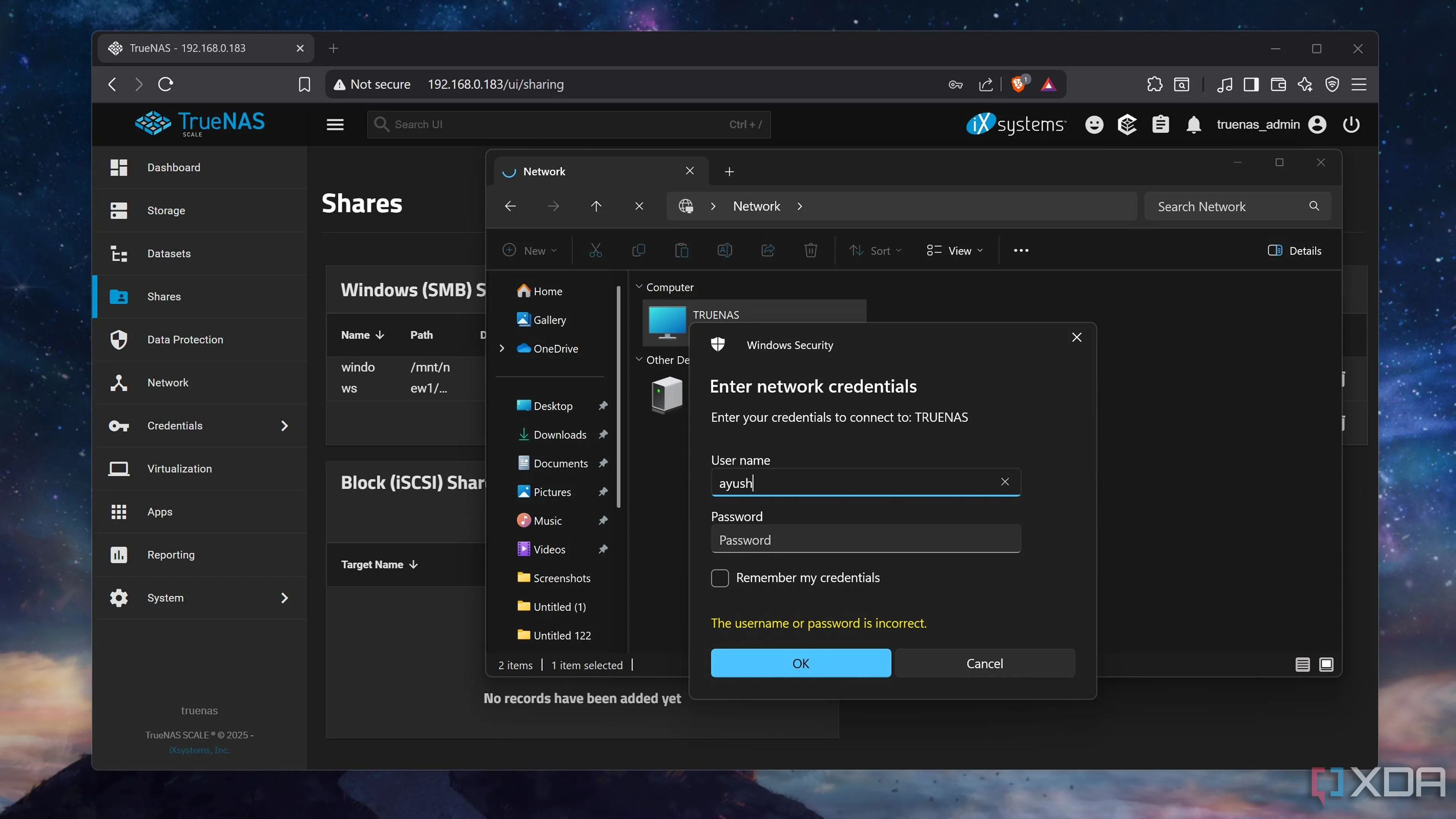 Truy cập chia sẻ SMB từ máy tính Windows 11 bằng cách nhập địa chỉ IP của TrueNAS Scale vào File Explorer