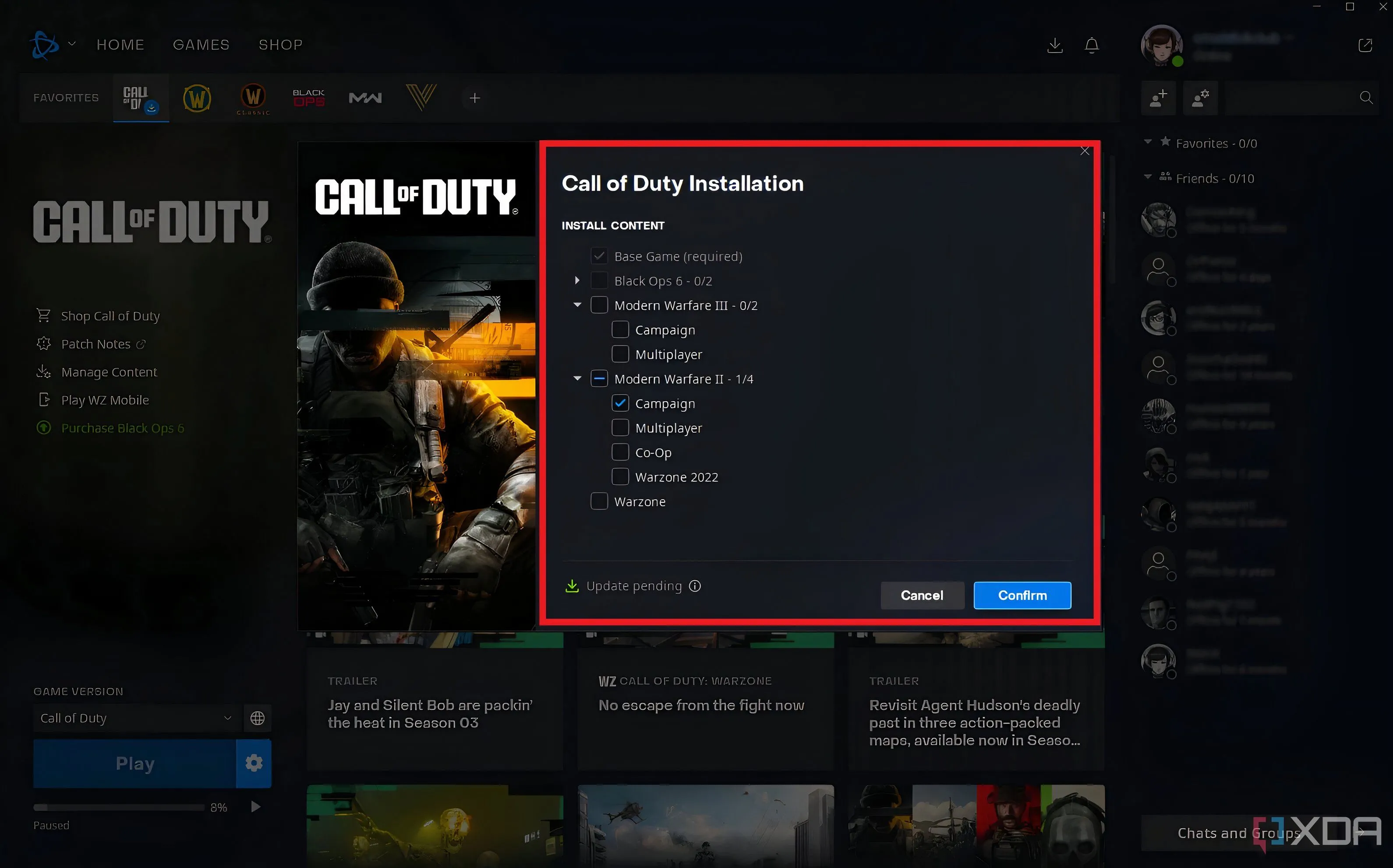 Tùy chọn cài đặt tùy chỉnh cho Call of Duty trong Battle.net cho phép tiết kiệm dung lượng