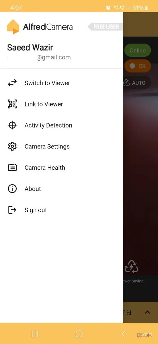 Tùy chọn 'Link to Viewer' (Liên kết với điện thoại xem) trong ứng dụng Alfred Camera.