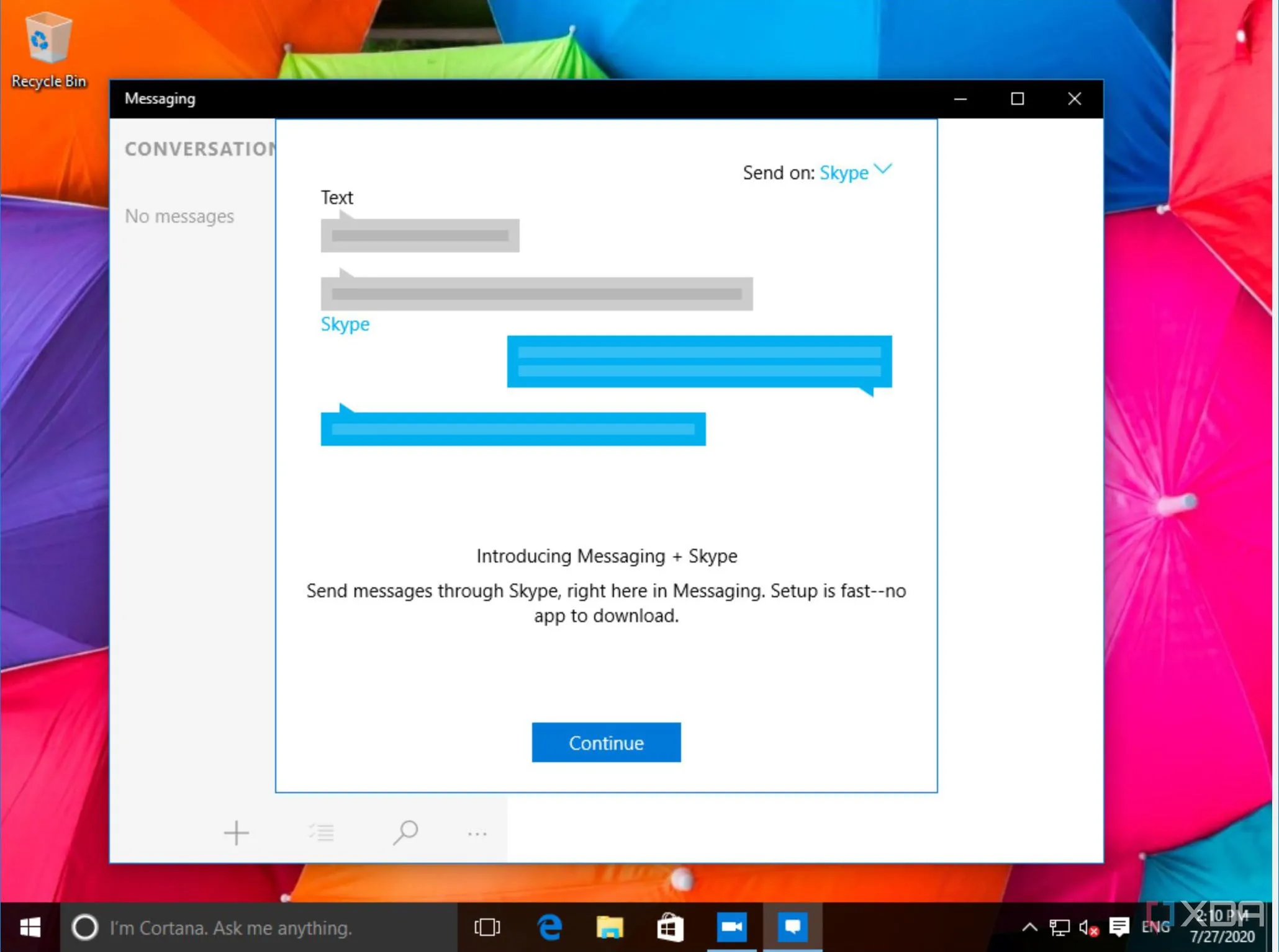 Ứng dụng Skype tích hợp trong Windows 10 phiên bản 1511, hiển thị giao diện nhắn tin và gọi điện hợp nhất.