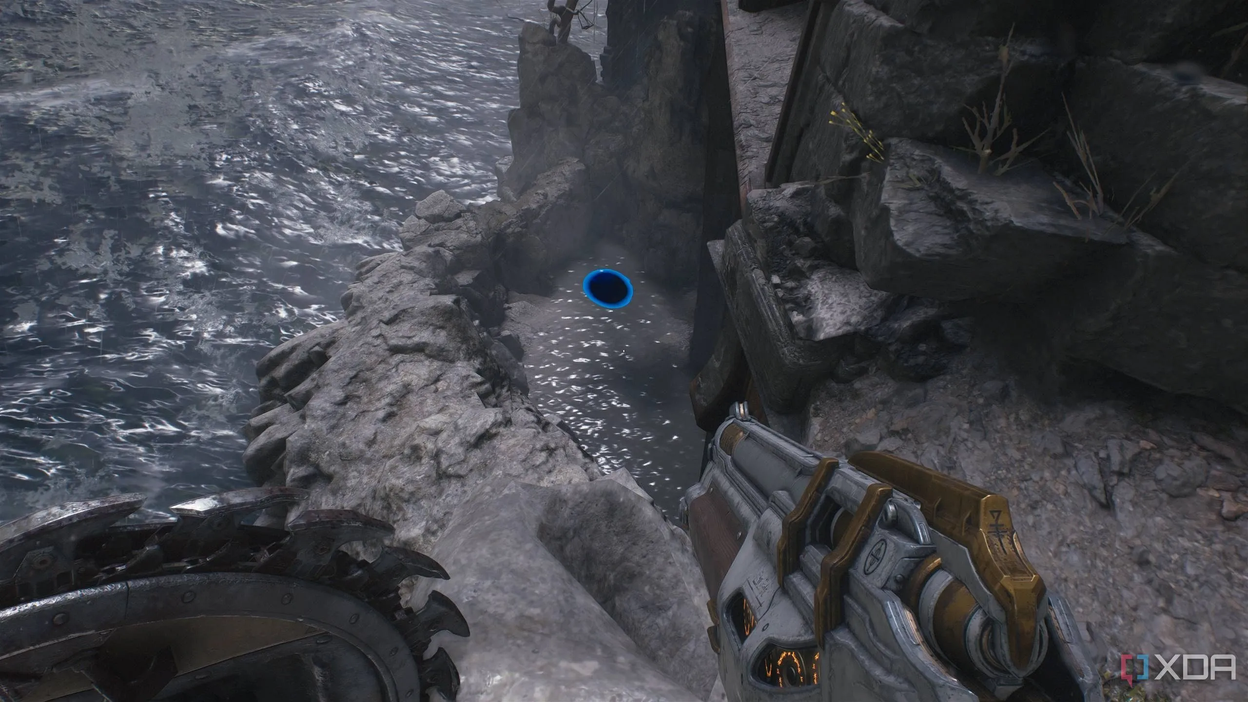 Vật phẩm hồi phục giáp và máu tối đa trên nền tảng thấp ở khu vực bí mật 1 trong Chương 14 Doom The Dark Ages.