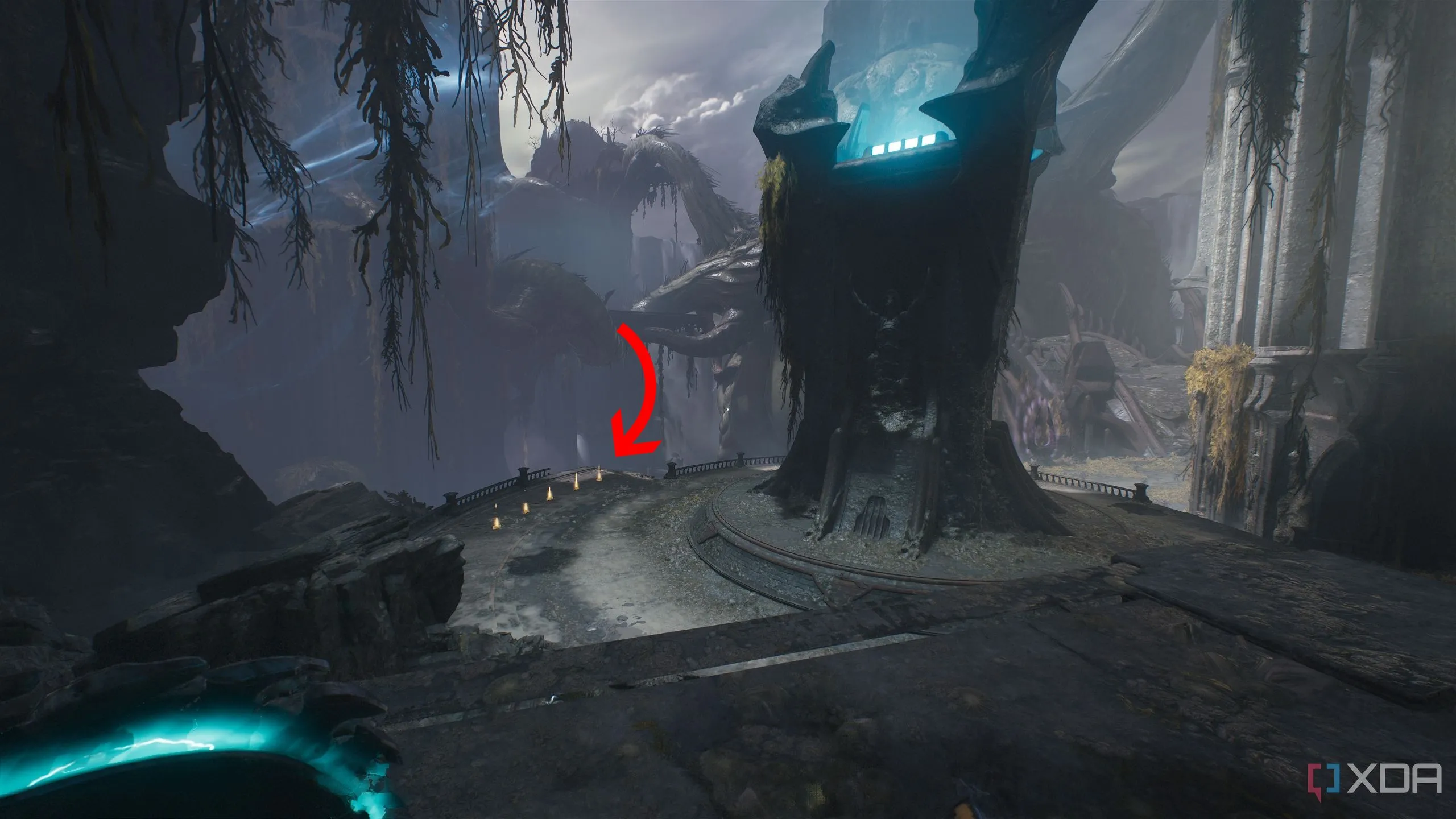 Vệt vàng nằm cạnh một cột ánh sáng trong Chương 14 Doom The Dark Ages.