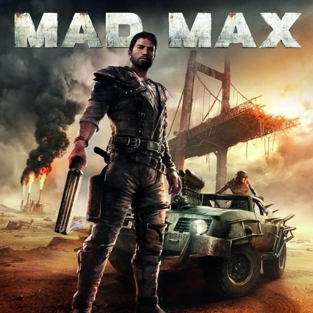 Xe của Mad Max trong bối cảnh sa mạc hoang tàn, một hình ảnh biểu tượng của game