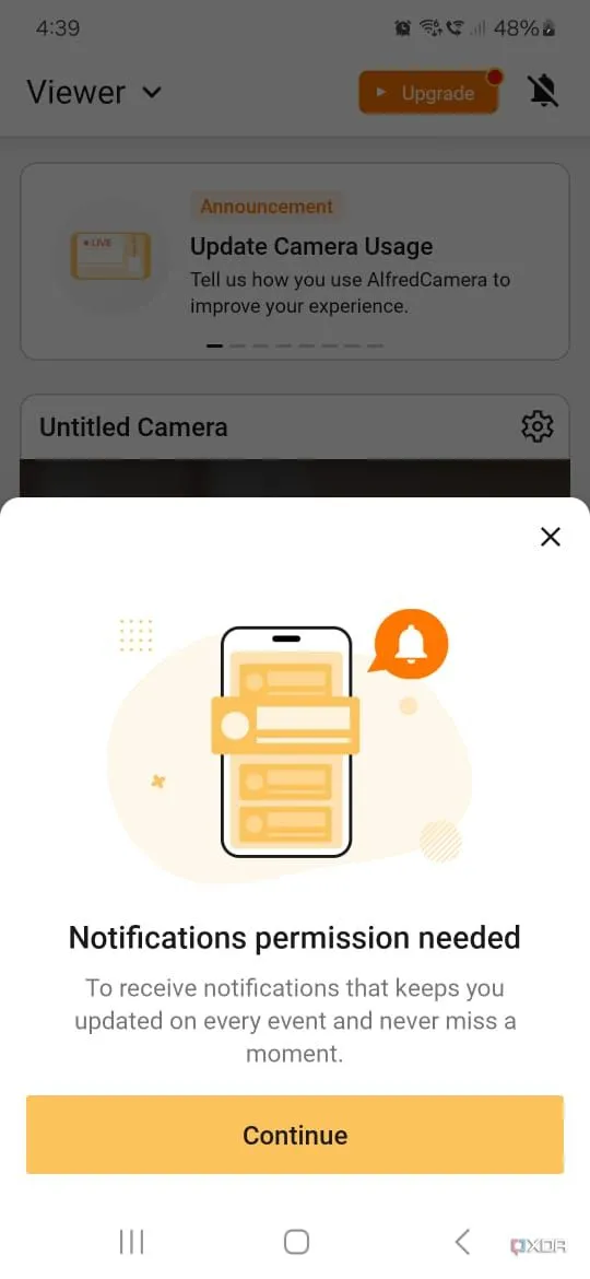 Yêu cầu cấp quyền truy cập camera, vị trí và tệp cho Alfred Security.